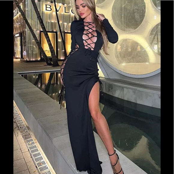 🎉New Black Backless Long Sleeve Sexy 2022 Summer Long Dress - Picture 4 of 15